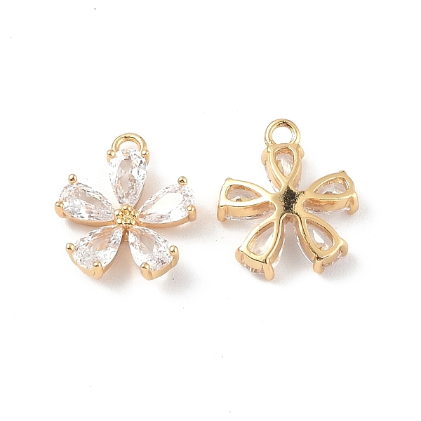 

PandaHall Brass Pendants with Clear Glass, Flower Charms, Real 18K Gold Plated, 13x11x3.5mm, Hole: 1.5mm Brass+Glass Flower Clear