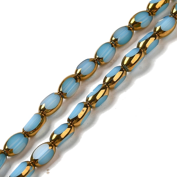 

PandaHall Electroplate Opaque Color Glass Beads Strands, Faceted, Oval, Light Sky Blue, 7x4.5x3.5mm, Hole: 1mm, about 50pcs/strand, 12.99''...