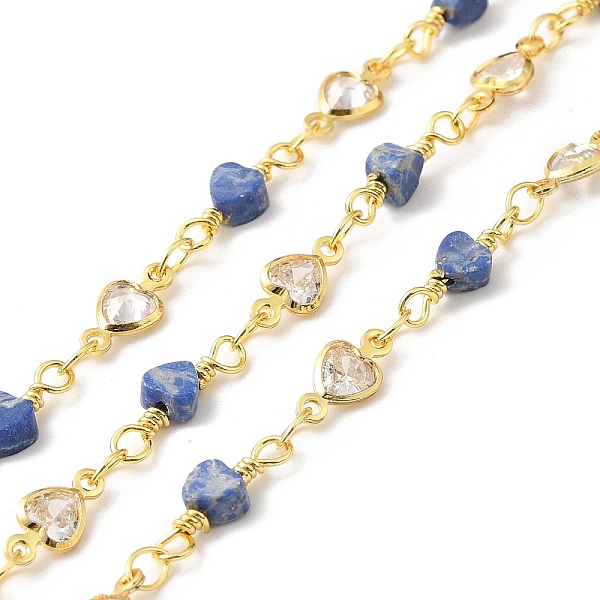

PandaHall Handmade Heart Natural Sodalite Beaded Chains, Real 18K Gold Plated Star Brass Cubic Zirconia Chains, Soldered, with Spool..., Clear