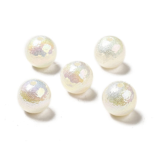 

PandaHall UV Plating Opaque Rainbow Iridescent Acrylic Beads, Textured Round, Light Yellow, 15~16x15mm, Hole: 2mm Acrylic Round