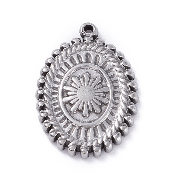 

PandaHall 304 Stainless Steel Pendants, Oval with Flower, Stainless Steel Color, 19.5x13.5x2mm, Hole: 0.8mm 304 Stainless Steel Oval