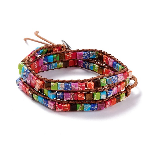 

PandaHall Synthetic Regalite/Imperial Jasper/Sea Sediment Cube Beaded Three Loops Wrap Bracelet, Gemstone Braided Rainbow Pride Bracelet for...