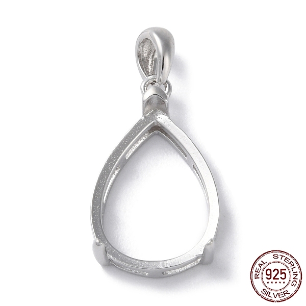 

PandaHall Rhodium Plated Rack Plating 925 Sterling Silver Pendants Cabochon Settings, Teardrop Prong Basket Setting, with 925 Stamp, Real...