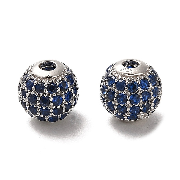 

PandaHall Rhodium Plated 925 Sterling Silver Micro Pave Cubic Zirconia Beads, Round, Real Platinum Plated, Dark Blue, 8x7.5mm, Hole: 2.2mm...