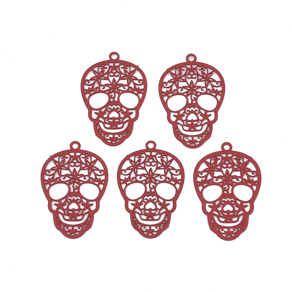 

PandaHall 430 Stainless Steel Filigree Pendants, Spray Painted, Etched Metal Embellishments, Skull, Dark Red, 23x15x0.5mm, Hole: 1.2mm...