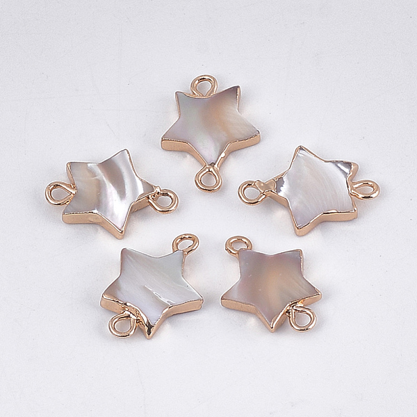 

PandaHall Electroplate Trochus Shell Links connectors, with Iron Findings, Star, Golden, Rosy Brown, 15~18x12~13x2~3mm, Hole: 2mm Shell Star...