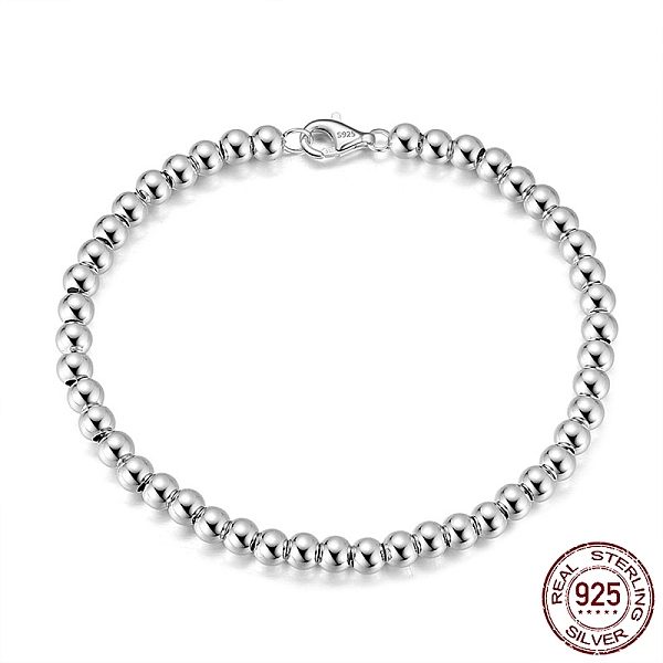 

PandaHall Rhodium Plated 925 Sterling Silver Round Ball Chain Bracelets, with S925 Stamp, Platinum, 6-1/2 inch(16.5cm) Sterling Silver
