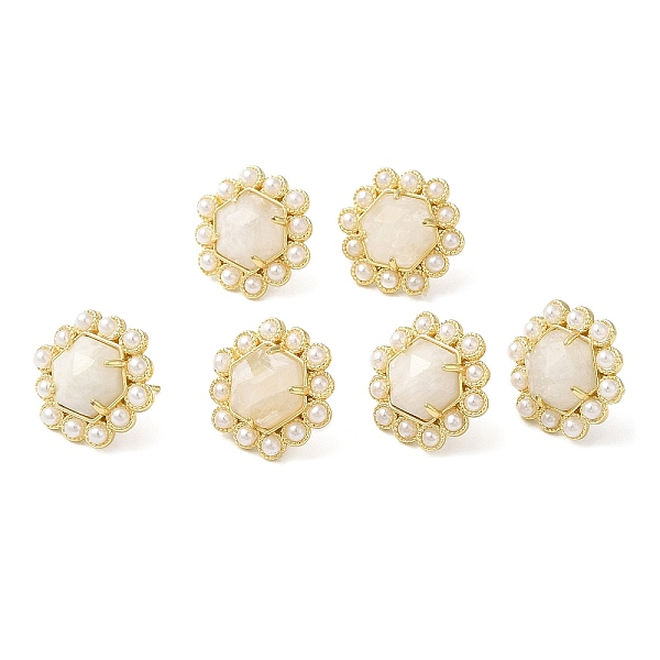 Boucles D'oreilles Hexagonales En Pierre De Lune Naturelle Avec Perles En Plastique
