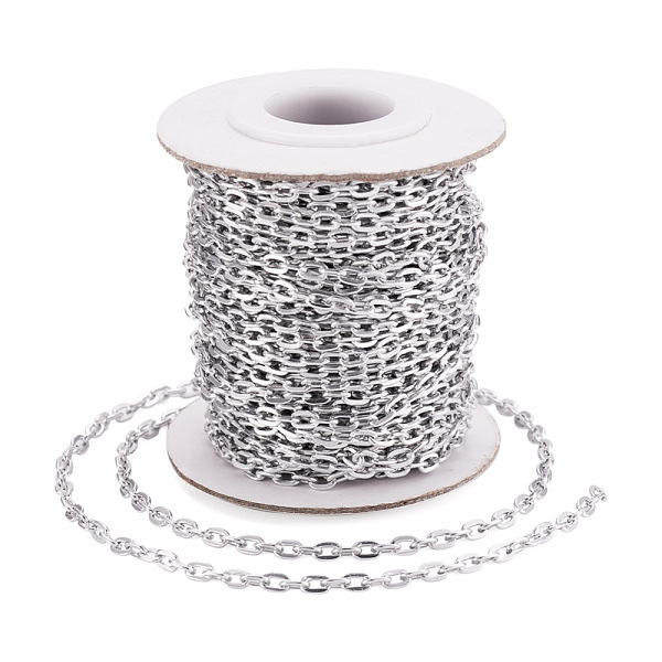 

PandaHall Aluminum Cable Chains, Unwelded, Flat Oval, with Spool, Silver, 4.6x3.1x0.8mm, about 10m/roll Aluminum Silver