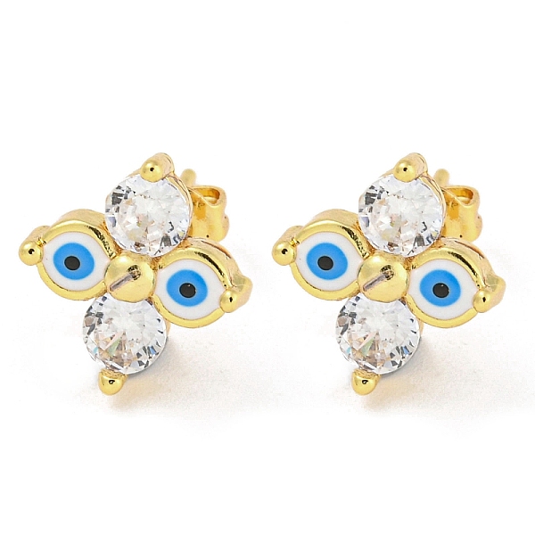 

PandaHall Flower with Evil Eye Real 18K Gold Plated Brass Stud Earrings, with Enamel and Cubic Zirconia, White, 11.5x11mm Cubic Zirconia...