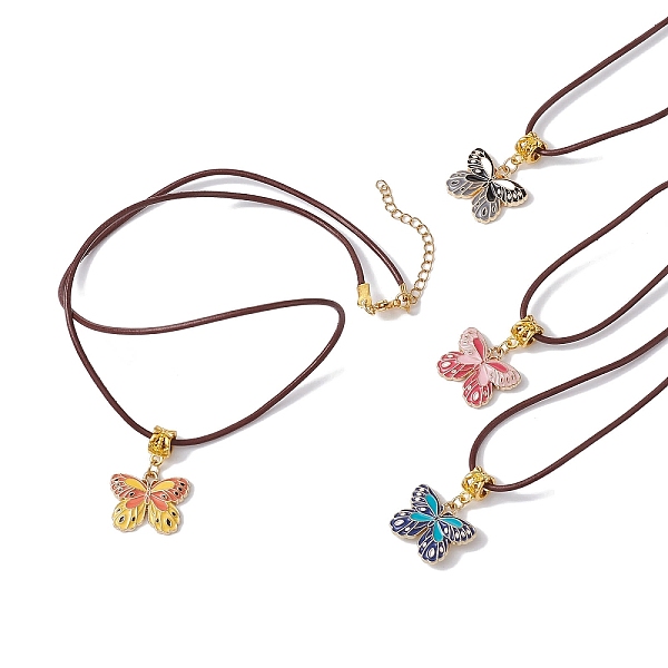 

PandaHall Alloy Enamel Butterfly Pendant Necklaces, with Cowhide Leather Cord, Mixed Color, 19.61~19.80 inch(49.8~50.3cm) Alloy Multicolor