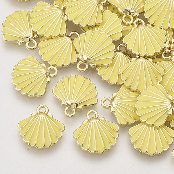 

PandaHall Alloy Enamel Charms, Light Gold, Scallop Shell Shape, Yellow, 13x13x2mm, Hole: 1.5mm Alloy+Enamel Shell Shape Yellow