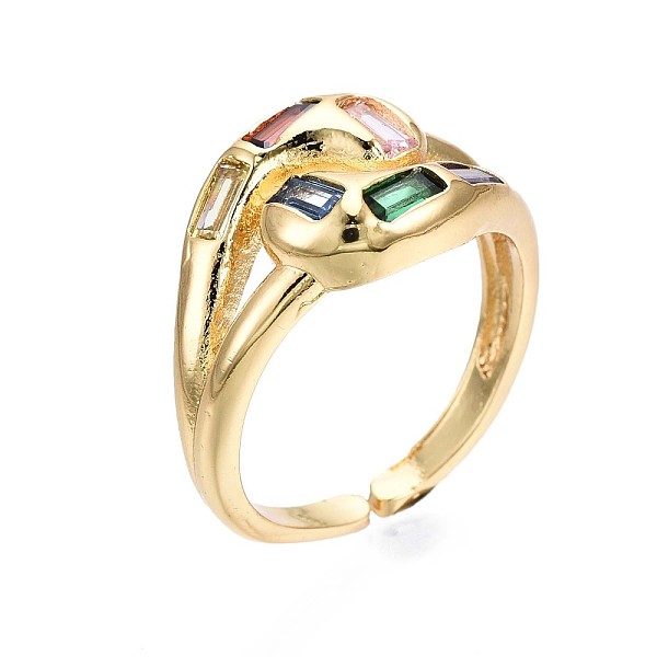 

PandaHall Brass Micro Pave Cubic Zirconia Cuff Rings, Open Rings, Rectangle, Cadmium Free & Nickel Free & Lead Free, Colorful, Golden, US...