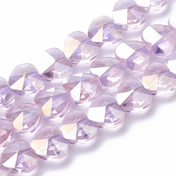 

PandaHall Electroplate Glass Beads, AB Color Plated, Faceted, Heart, Pearl Pink, 14x14x8.5mm, Hole: 1mm Glass Heart Pink