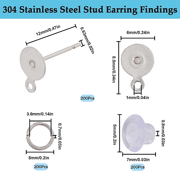 

PandaHall SUNNYCLUE 200Pcs 304 Stainless Steel Stud Earring Findings, Flat Pad Earring Settings with Horizontal Loop & 200 Open Jump Rings...
