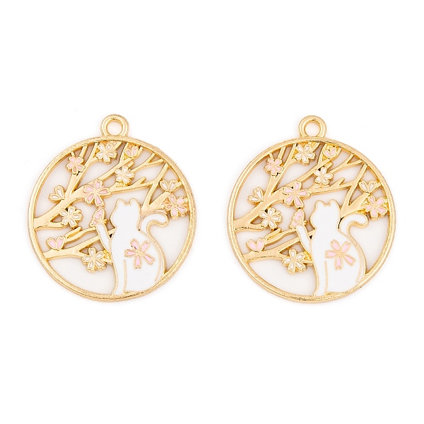 

PandaHall Rack Plating Alloy Enamel Pendants, Golden, Flat Round with Cat & Flower Charm, Misty Rose, 28x25x1.5mm, Hole: 2mm Alloy+Enamel...