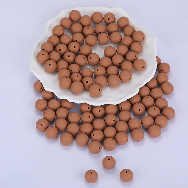 

PandaHall Round Silicone Focal Beads, Chewing Beads For Teethers, DIY Nursing Necklaces Making, Camel, 15mm, Hole: 2mm Silicone Round Brown