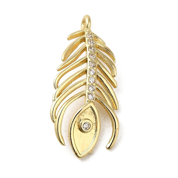 

PandaHall Rack Plating Brass Micro Pave Cubic Zirconia Pendants, Cadmium Free & Lead Free, Feather, Real 18K Gold Plated, 26x12x4.5mm, Hole..., Clear