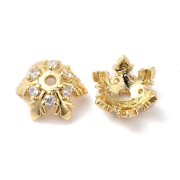 

PandaHall Brass Micro Pave Cubic Zirconia Bead Cap, 6-Petal Flower, Real 18K Gold Plated, 10x9x4.5mm, Hole: 1.5mm Brass+Cubic Zirconia Clear