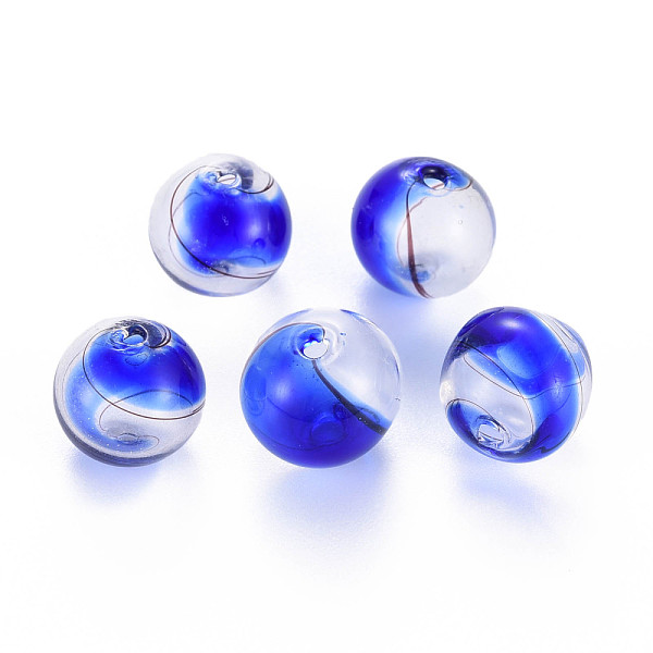 

PandaHall Transparent Handmade Blown Glass Globe Beads, Round, Blue, 12.5~14mm, Hole: 1~2mm Glass Round Blue