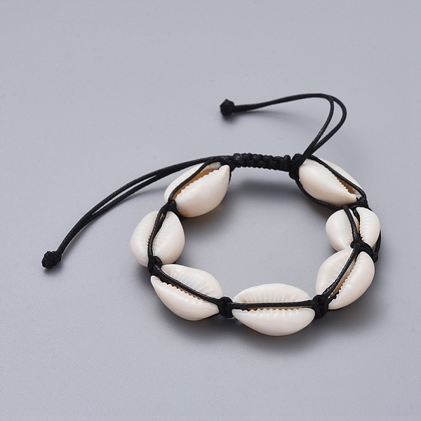 

PandaHall Natural Cowrie Shell Braided Beads Bracelets, with Korean Waxed Polyester Cord, Black, 2-1/4 inch~3-3/4 inch(5.8~9.5cm) Shell...