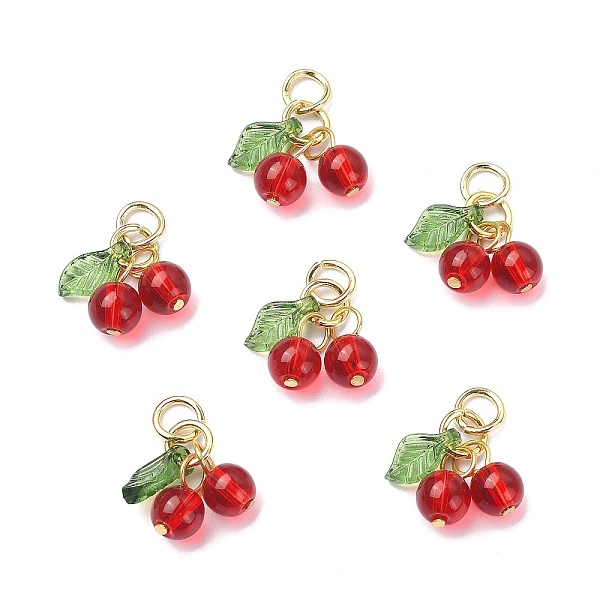 

PandaHall 30Pcs Glass & Acrylic Beaded Charms, with Golden 304 Stainless Steel Jump Rings, Cherry Charms, Red, 10x15x6mm, Hole: 3mm Glass...