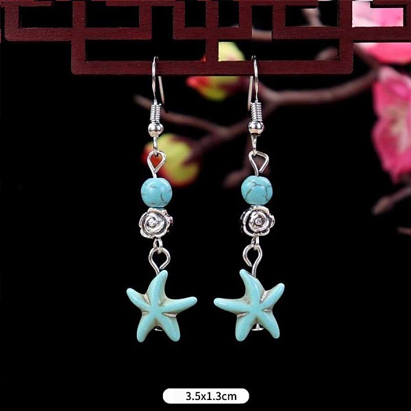 

PandaHall Turquoise Dangle Earrings for Women, Starfish Alloy Starfish Green