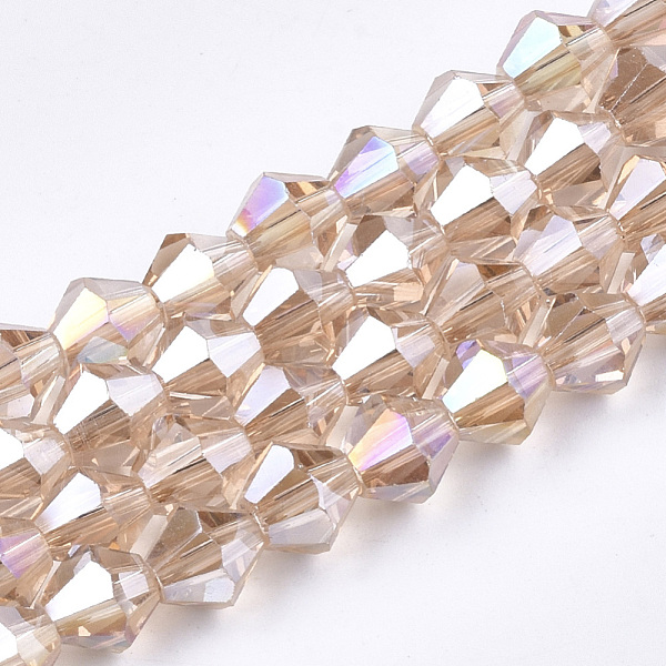 

PandaHall Electroplate Glass Beads Strands, AB Color Plated, Faceted, Bicone, Light Salmon, 7.5~8x7.5~8mm, Hole: 1.5mm, about 40pcs/strand..., Red