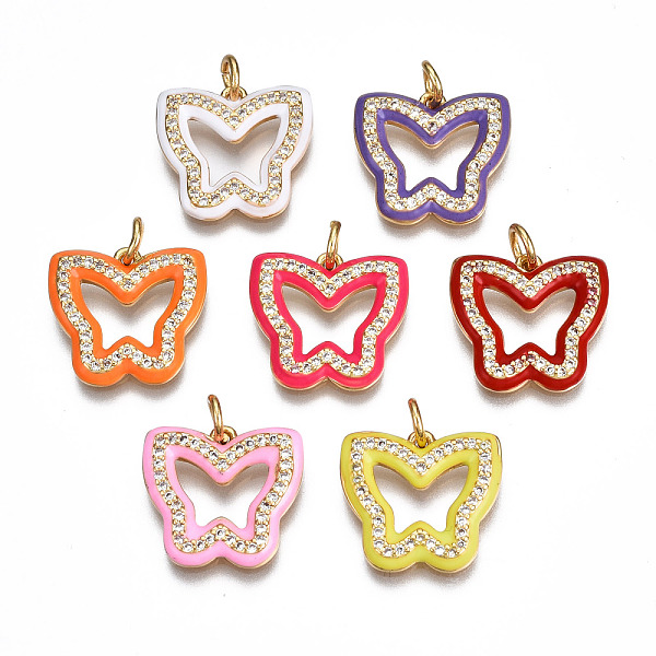 

PandaHall Brass Micro Pave Cubic Zirconia Pendants, with Enamel and Jump Ring, Nickel Free, Butterfly, Real 16K Gold Plated, Mixed Color..., Multicolor