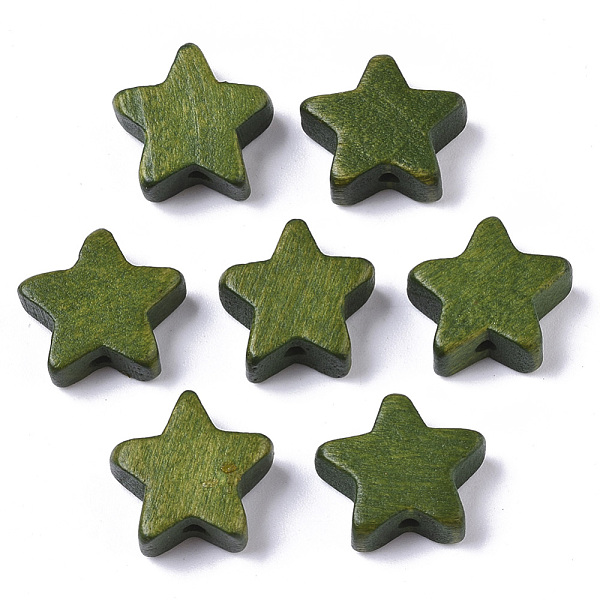 

PandaHall Painted Natural Wood Beads, Star, Olive Drab, 14~15x14~15x5.5mm, Hole: 1.5mm Schima Wood Star Green