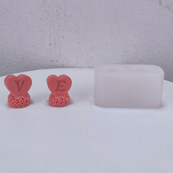 

PandaHall Valentine's Day Theme DIY Candle Food Grade Silicone Molds, Handmade Soap Mold, Mousse Chocolate Cake Mold, Heart with Word V & E..., White