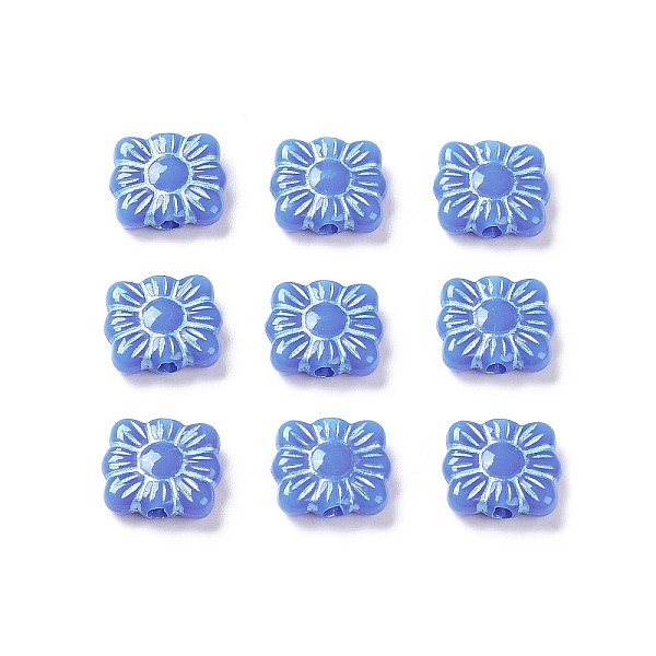 PandaHall Opaque Acrylic Beads, Metal Enlaced, Square with Flower Pattern, Slate Blue, 9.5~10x10.5~11x3.5mm, Hole: 1.6mm, about 1990pcs/500g...