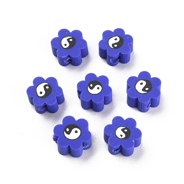 

PandaHall Handmade Polymer Clay Beads, for DIY Jewelry Crafts Supplies, Flower with Yinyang, Dark Blue, 8~9x7.5~8.5x4~4.5mm, Hole: 1.6~1.8mm...