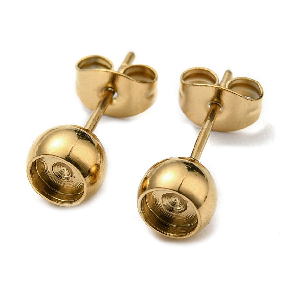 

PandaHall Vacuum Plating 201 Stainless Steel Stud Earring Settings, with 304 Stainless Steel Pins, Half Round, Golden, Tray: 4mm, 16x5.5mm...