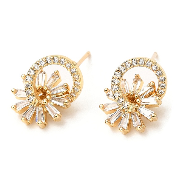 

PandaHall Rack Plating Brass Ring with Flower Stud Earrings with Cubic Zirconia, Lead Free & Cadmium Free, Real 18K Gold Plated, 14.5x10mm..., Clear