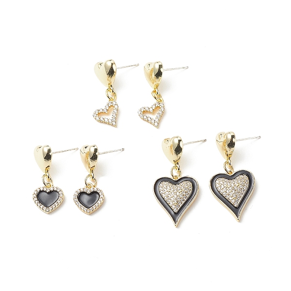 

PandaHall 3 Pairs 3 Style Clear Cubic Zirconia Heart Dangle Stud Earrings, 304 Stainless Steel Earrings for Valentine's Day, Mixed Color..., Multicolor