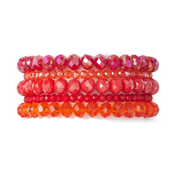 

PandaHall 5Pcs 5 Styles Faceted Round Glass Beaded Stretch Bracelet Sets, Stackable Bracelets for Women Men, Crimson, 2~2-1/8 inch..., Pink