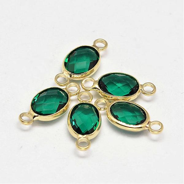 

PandaHall Oval Faceted Golden Brass Glass Links connectors, Teal, 15x7x3.2mm, Hole: 1mm Glass Oval Cyan