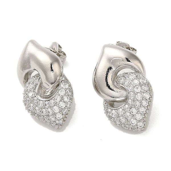 

PandaHall Interlocking Heart Rack Plating Brass Micro Pave Cubic Zirconia Stud Earrings for Women, Long-Lasting Plated, Lead Free & Cadmium...