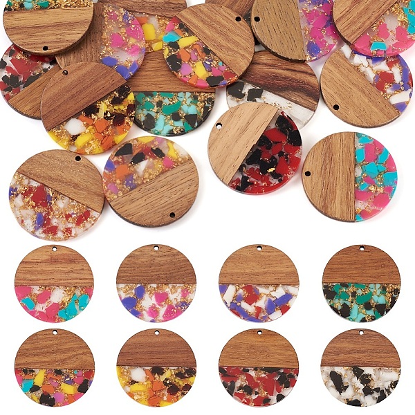 

PandaHall 16Pcs 8 Colors Transparent Resin & Walnut Wood Pendants, with Gold Foil, Flat Round Charms, Mixed Color, 38.5x3mm, Hole: 2mm..., Multicolor