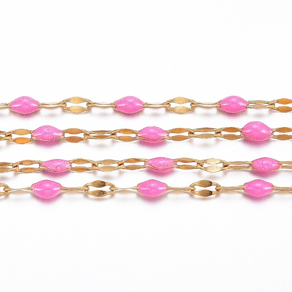 

PandaHall Ion Plating(IP) 304 Stainless Steel Link Chains, with Spool, with Enamel, Soldered, Golden, Orchid, 4~10x2x0.4~2mm, about 32.8..., Purple