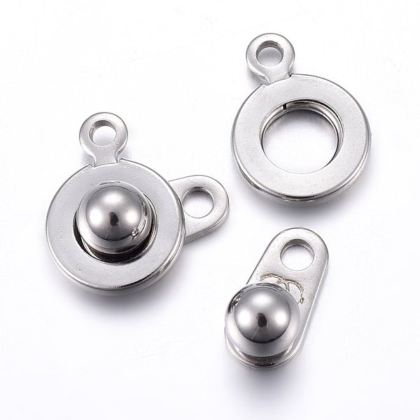 

PandaHall 201 Stainless Steel Snap Clasps, Stainless Steel Color, 15x9x5mm, Hole: 1.5~1.8mm 201 Stainless Steel