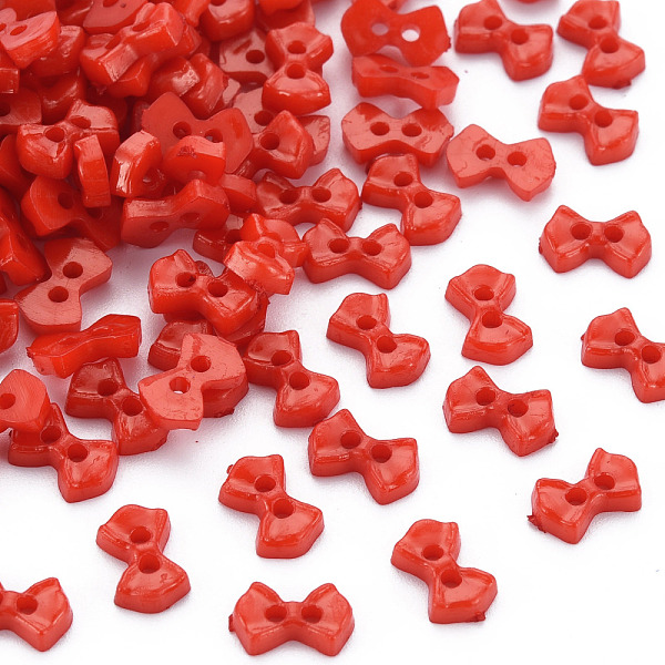 PandaHall 2-Hole Plastic Buttons, Bowknot, FireBrick, 6x9x2mm, Hole: 1.5mm Plastic Bowknot Red