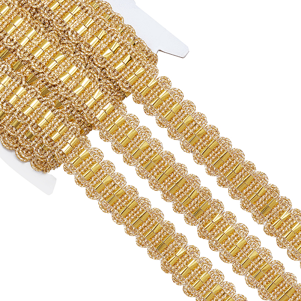 

PandaHall SUPERFINDINGS about 15yards/card Paper Mart Gimp Braid Trim Gimp Braid Trim Polyester Ribbons with Glitter Sequin Wave Pattern..., Gold