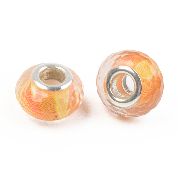 

PandaHall Resin European Beads, Large Hole Beads, with Silver Color Plated Brass Cores, Faceted, Rondelle, Orange, 14x9mm, Hole: 5mm...