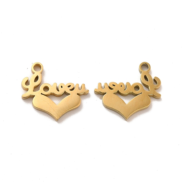 

PandaHall Ion Plating(IP) 304 Stainless Steel Charms, Heart with Word Love U, Golden, 12x14x1.4mm, Hole: 1.4mm 304 Stainless Steel Heart