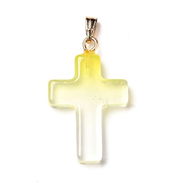 

PandaHall Two Tone Transparent Glass Pendants, with Golden Plated Iron Findings, Cross, Yellow, 28.5x18x4.5mm, Hole: 5.5x3mm Iron+Glass...