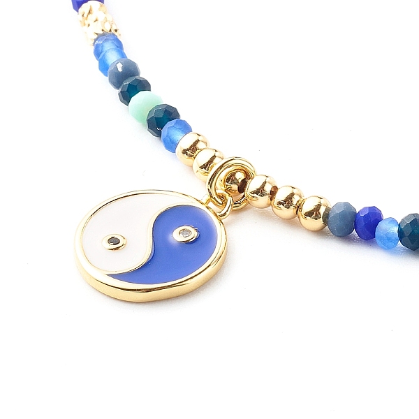 

PandaHall Pendant Necklaces, with Glass Beads, Brass Micro Pave Cubic Zirconia Pendants & Beads, Flat Round with Yin Yang, Blue, 17.91 inch...
