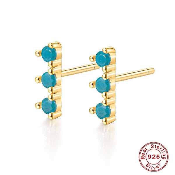 PandaHall Golden Sterling Silver Micro Pave Cubic Zirconia Stud Earrings for Women, Rectangle Bar, Turquoise, 9x3mm Cubic Zirconia Rectangle...