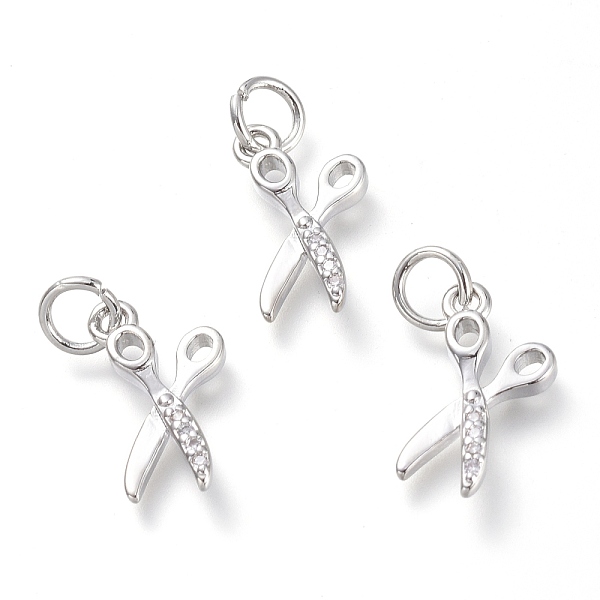 

PandaHall Brass Micro Pave Clear Cubic Zirconia Pendants, with Jump Rings, Scissors, Real Platinum Plated, 14.5x8.5x1.5mm, Hole: 3.5mm...